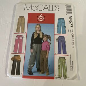 McCalls Pattern 4577 Sizes 7-12 Children & Girls Pants Sash Scarf 2004